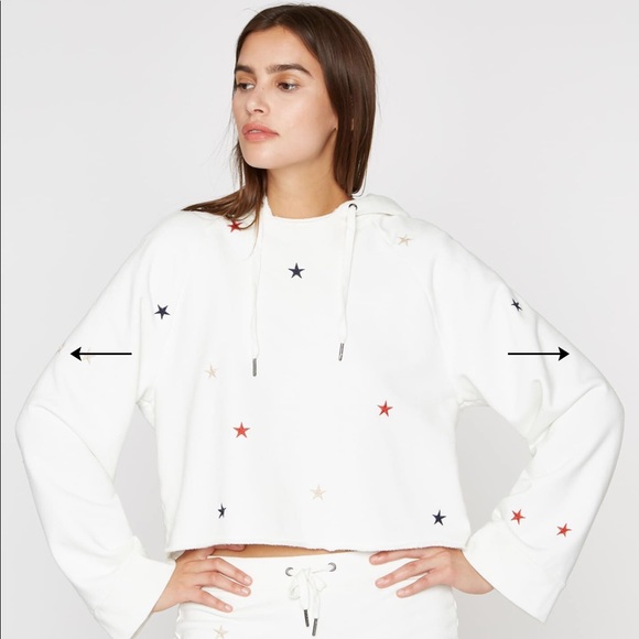 Pam & Gela Crop Hoodie w/ Embroidered Stars NWT PS - Picture 2 of 8